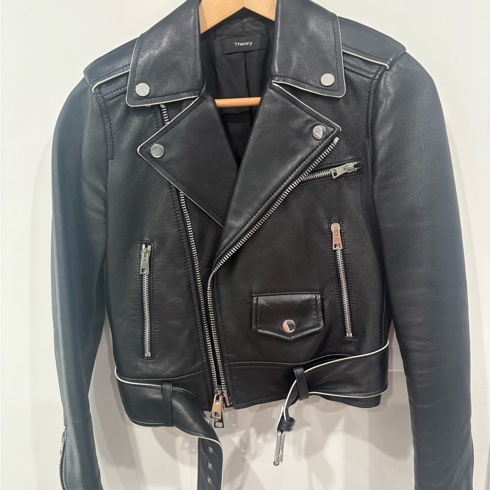 Theory women’s Black Leather Moto Jacket